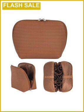 Waterproof Vegan Leather Travel Makeup Bag with Brush Holders Stand Up Cosmetic